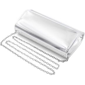 Silver Metallic Purse Flap Dazzling Small Clutch Bag Evening Bag With Detachable Chain