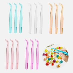 15 Pieces Plastic Tweezers for Kids, Craft Tweezers, Suitable for DIY Production of Jewelry Beads, Animal Feeding, Decorate Various Cakes（5 Colors） ﻿