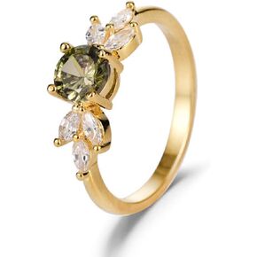 Green Gemstone 14k Gold Filled Wedding Bridal Band Ring Simulated Emerald Engagement Ring Gemstone Promise Tiny Ring for Women