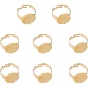 8Pcs Blank Rings Real 18K Gold Plated Adjustable Flat Rings Stainless Steel Pad Ring Base Cabochon Ring Bezel Tray 14mm Alloy Ring Base Finger Rings Components for Unisex Ring Making
