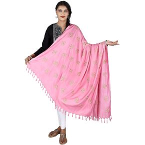 Exotic India Prayer Shawl with Zari Embroidered Om Motif - Viscose Cotton