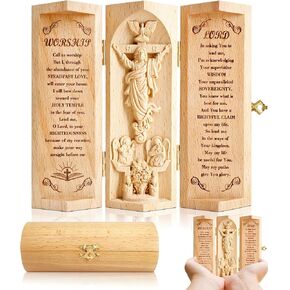 Openable Wooden Cylinder Sculptureof Jesus, Christian Wall Decor-Holy Family Statue Catholic, Sacred Heart of Jesus Statue, Catholic Wooden Statue, Nativity Scene, Gold Living Room Decor-The Serenity