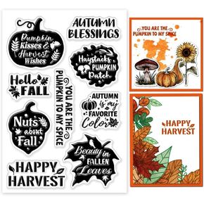 GLOBLELAND Autumn Text Clear Stamps Maple Leaves Pumpkin Silicone Clear Stamp Seals Autumn Blessings Transparent Stamps for DIY Scrapbooking Cards Making Photo Album Journal