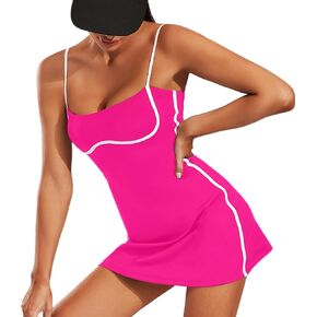 Move With You Womens Workout Tennis Dress with Built-in Bra & Shorts Pockets Sleeveless Exercise Golf Dresses