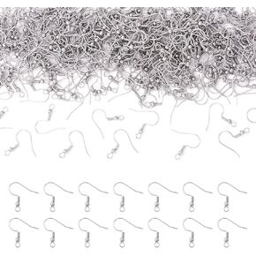 Fashewelry 1000Pcs 304 Stainless Steel Earring Hooks with Ball and Coil Tube Ends 20 Gauge Pins Surgical French Fish Ear Wires Findings for Dangle Drop Earrings Making 20x21mm