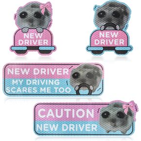 CNhoqc 4pcs Shivering Hamster New Driver Car Magnet, Cute Reflective Student Driver Sign for Car Bumper, Cartoon Nervous Hamster Caution New Driver Reusable Magnet Sticker for Car Bumper Safety Sign