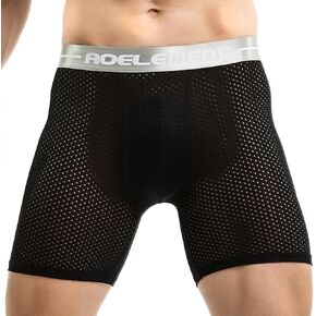 Evankin Men's Boxer Brief Underwear Hollowed out Mesh Ice Silk Sports Underpants Long Leg Boxer Shorts Running Fitness