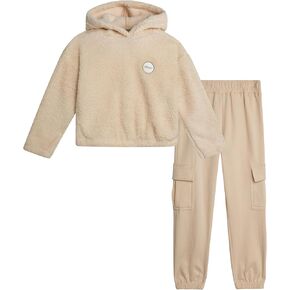 DKNY Girls' Jogger Set - 2 Piece Sherpa Fleece Pullover Hoodie and Jogger Sweatpants for Girls - Warm Sweatsuit Set (4-16)