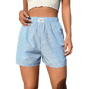 SOLY HUX Women's Y2K Striped Boxer Shorts Elastic High Waisted Straight Leg Workout Gym Shorts
