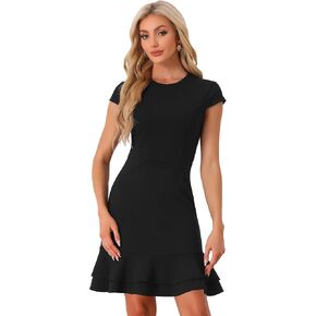 Allegra K Women's Cap Sleeves Round Neck Tiered Ruffled Hem Midi Dress