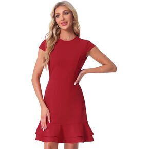 Allegra K Women's Cap Sleeves Round Neck Tiered Ruffled Hem Midi Dress