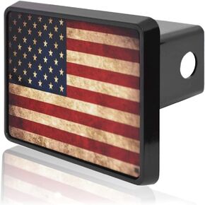 ZONETECH Tactical USA American Flag Logo Hitch Cover - Premium Quality Thick Durable Novelty American Flag Trailer Hitch Cover Plug -US Patriotic Vintage Pledge of Allegiance - Fits 2" Receivers