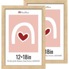 12x18 Poster Frame 2 Pack, Textured Natural Oak Wood Picture Frame, Wall Hanging