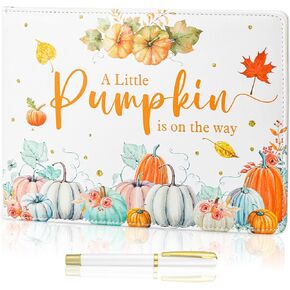 Floral Baby Shower Leather Guest Book with Pen 112 Pages Thanksgiving Day Guestbook Baby Shower Sign in Guest Book with Birth Date Baby Name Wishes Advice Gift for Parents