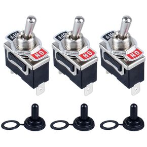 3Pcs SPDT Latching Toggle Switch 30A 12VDC/ 20A 120VAC ON/Off/ON 3Pin Electric Pull Push Switch with Waterproof Boot Cap and Spade Terminals for Car Truck Boat Marine