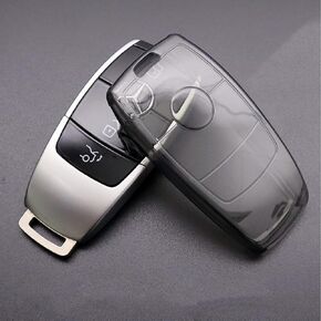 غطاء IUIU Key Fob أسود شفاف (لون دخاني)، جراب واقٍ ناعم ممتاز من مادة TPU متوافق مع Mercedes-Benz Fob A-Class C-Class C300 C63 CLA CLS E-Class E300/ E400/ E63 G-Class (نمط)