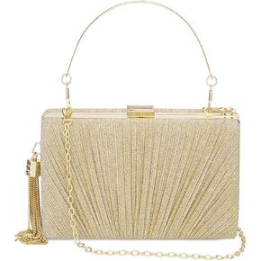 Gets Tassel Womens Evening Handbag Small Pleated Clutch Purses for Formal Wedding Bag Party Purse with Top Handle and Chain