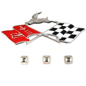 1x Metal Impala SS Emblem Rear Side Crossed Flags Badge KC4525 Replacement for 61-62 Chevrolet Chevy 3780964 (Chrome/Red)