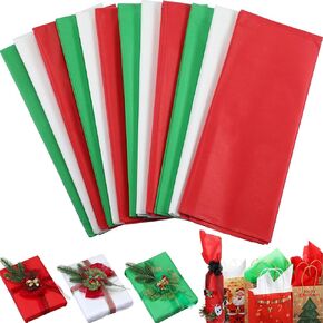 Outus 120 Sheets Christmas Tissue Paper Bulk for Gift Bags 20 x 26 Inches Xmas Wrapping Paper Red and Green Tissue Paper for Christmas Day Holiday Gift Wrap Packaging Crafts DIY(Red Green White)