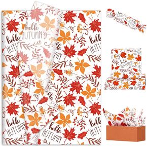 JarThenaAMCS 100 Sheets Fall Tissue Paper Orange Leaves Art Tissue Hello Autumn Wrapping Paper for Thanksgiving DIY Crafts Gift Packing, 14 x 20 Inch