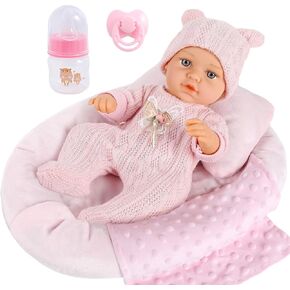 12 Inch Baby Dolls Set with Accessories and Clothes,Newborn Girls Baby Doll with Soft Sleep Bassinet Bed Crib Pillow Blanket Pacifier Feeding Bottles Toys for Toddlers Age 3+