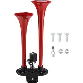 NovelBee Dual Trumpet Air Operated Horn Kit,12V/24V Truck Air Horn,Super Loud Trumpet Red Air Horn for Car,Truck,Boat