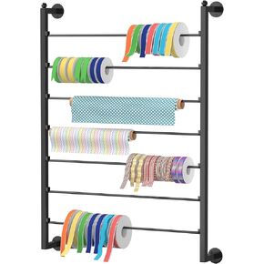 WYJREES Ribbon Holder Organizer Rack, Wall Mounted Ribbon Storage Rack, 7 Tier Metal Ribbon Storage Organizer for Craft Room, Flower Shops, Scarf Tie Rack Belt Towel Holder - Black in Kuwait