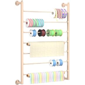 WYJREES Ribbon Holder Organizer Rack, Wall Mounted Ribbon Storage Rack, 7 Tier Metal Ribbon Storage Organizer for Craft Room, Flower Shops, Scarf Tie Rack Belt Towel Holder - Black