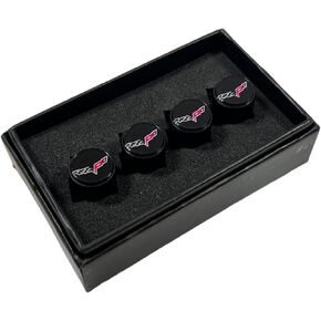 Eurosport Corvette C6 Logo Black Valve Stem Caps - Knurled