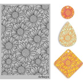 Arbuya Polymer Clay Sunflower Texture Sheets for Earring Jewelry Making, Clay Floral Texture Mat for Polymer Clay Projects Polymer Clay Stamps Earrings Tools
