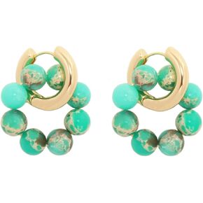 Elegant Turquoise Natural Stone Pearl Beaded Huggie Hoop Earrings for Women