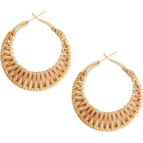 MINACHI Boho Handwoven Rattan Hoop Earrings, Bohemian Summer Beach Statement Jewelry Gift for Women (2)