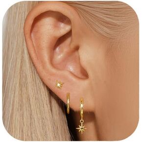 QUINBY Gold Hoop Earrings Set For Women,Cartilage Hoop Earrings Stack,14k Gold Hypoallergenic Hoop Earrings,3 Pairs Women Dangle Earrings Jewellery Set