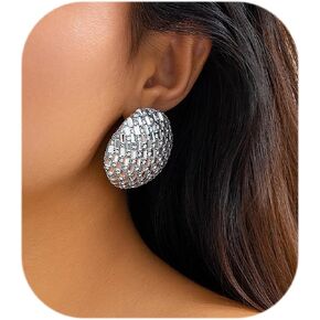 Silver﻿ Teardrop Earrings for Women Big Rhinestone Earrings Shiny Cubic Zirconia Earrings Crystal Studs Earring Hypoallergenic Fashion Summer Earring for Women 2024