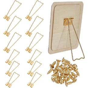 FINGERINSPIRE 12 pcs 2 Styles Photo Frame Easel Back Stand Iron Photo Frame Bracket Gold Picture Frame Easel with 24pcs Screws Photo Frame Back Support Tabletop Picture Stands Photo Frame Accessories