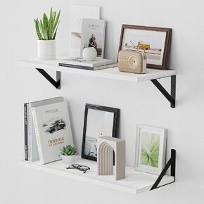 Fun Memories Deep Floating Shelves for Wall, 24W x 8D Wall Mounted Shelves Set of 2, Wide Display Ledges Shelves with Sturdy Metal Brackets for Living Room, Bathroom, Bedroom and Kitchen, Rustic Brown