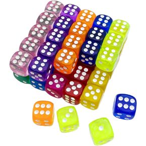 50Pcs Colored Transparent Dices Set, 14mm Bulk 6 Sided Dice and Portable Plastic Box, 10 Colors for Board Game, Mathematics Learning, Dice for Classroom