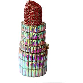 Hollow Out Minaudiere Evening Bag, Women Rhinestone Clutch Lipstick Shape Purse for Women