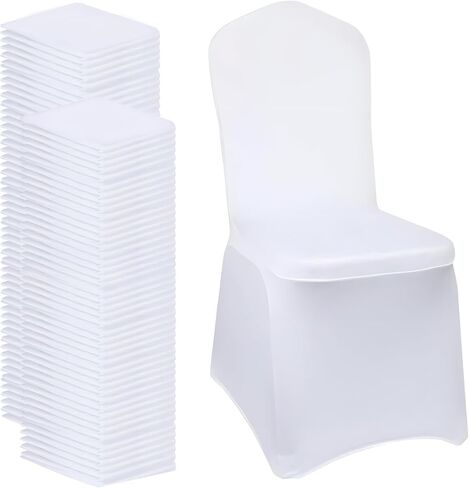 White Chair Covers 100 pcs Stretch Spandex Chair Covers Universal Fitted Chair Cover Protector for Wedding,Party, Banquet, Holidays, Celebration, Decoration（White, 100 PCS） in Saudi Arabia