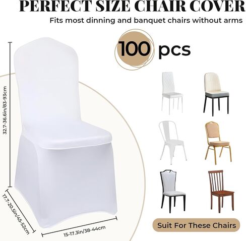 White Chair Covers 100 pcs Stretch Spandex Chair Covers Universal Fitted Chair Cover Protector for Wedding,Party, Banquet, Holidays, Celebration, Decoration（White, 100 PCS） in Saudi Arabia