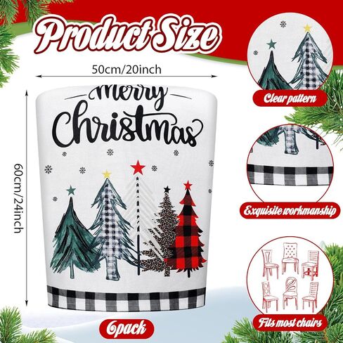 Preboun 7 Pieces Christmas Chair Back Covers Set Christmas Chair Covers with Black Buffalo Plaid Table Runner Dining Chair Slipcover for Xmas Room Kitchen Holiday Party Wedding Hotel Home (Red) in Saudi Arabia