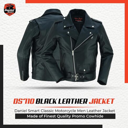 Daniel Smart Men Motorcycle Leather Jacket Black Economy Biker Leather Jacket with Concealment Armory Pocket in Kuwait