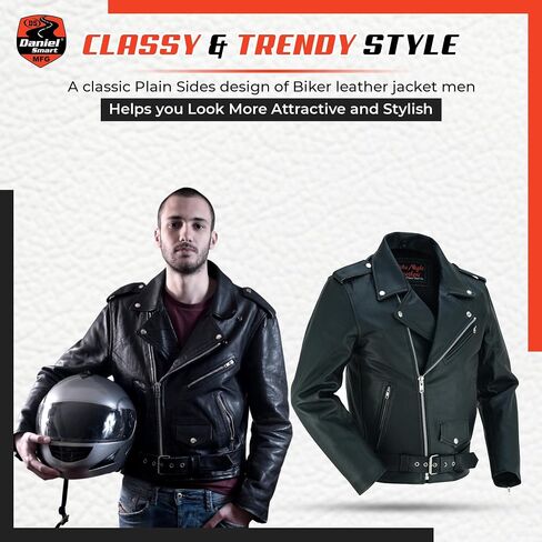 Daniel Smart Men Motorcycle Leather Jacket Black Economy Biker Leather Jacket with Concealment Armory Pocket in Kuwait
