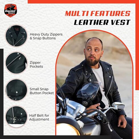 Daniel Smart Men Motorcycle Leather Jacket Black Economy Biker Leather Jacket with Concealment Armory Pocket in Kuwait