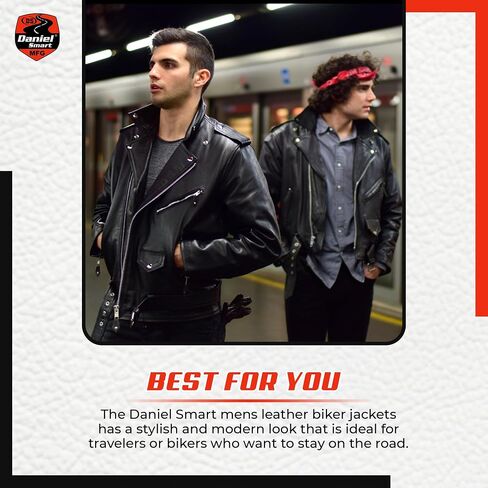 Daniel Smart Men Motorcycle Leather Jacket Black Economy Biker Leather Jacket with Concealment Armory Pocket in Kuwait