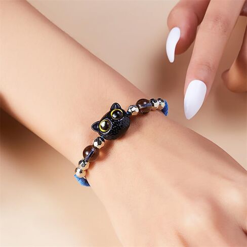 Black Cat Strand Bracelet Kawaii Kitten Adjustable Braided Bracelet Friendship Birthday Jewelry Gifts for Animals Lovers in Saudi Arabia