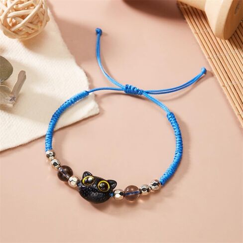 Black Cat Strand Bracelet Kawaii Kitten Adjustable Braided Bracelet Friendship Birthday Jewelry Gifts for Animals Lovers in Saudi Arabia