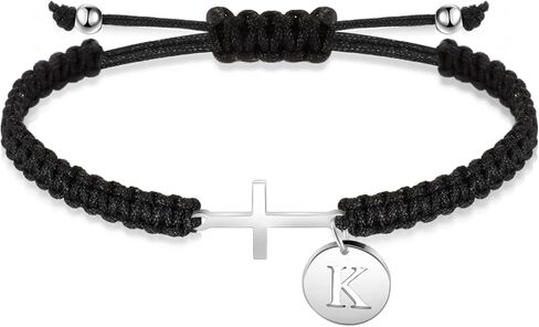 Initial Friendship Cross Bracelet with A-Z Charm Adjustable Braided Bracelet for Women Men Christian Religious Gift in Saudi Arabia