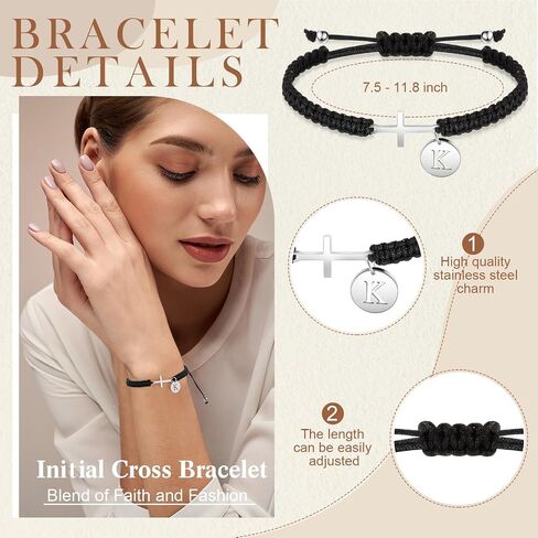 Initial Friendship Cross Bracelet with A-Z Charm Adjustable Braided Bracelet for Women Men Christian Religious Gift in Saudi Arabia