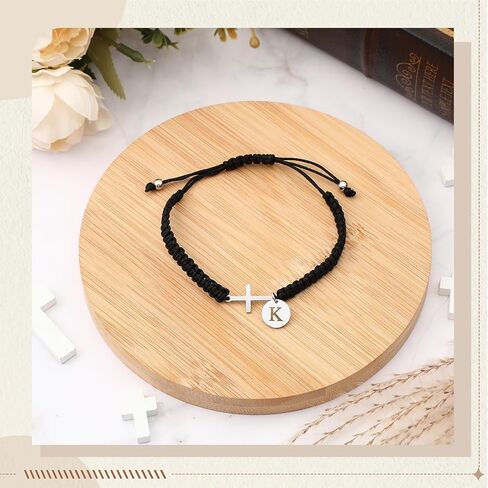Initial Friendship Cross Bracelet with A-Z Charm Adjustable Braided Bracelet for Women Men Christian Religious Gift in Saudi Arabia